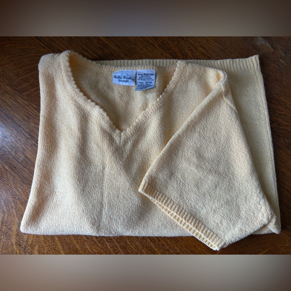 Bobbie Brooks Women's Size 18W / 20W Butter Yellow Knit Sweater V-Neck - Picture 4 of 15